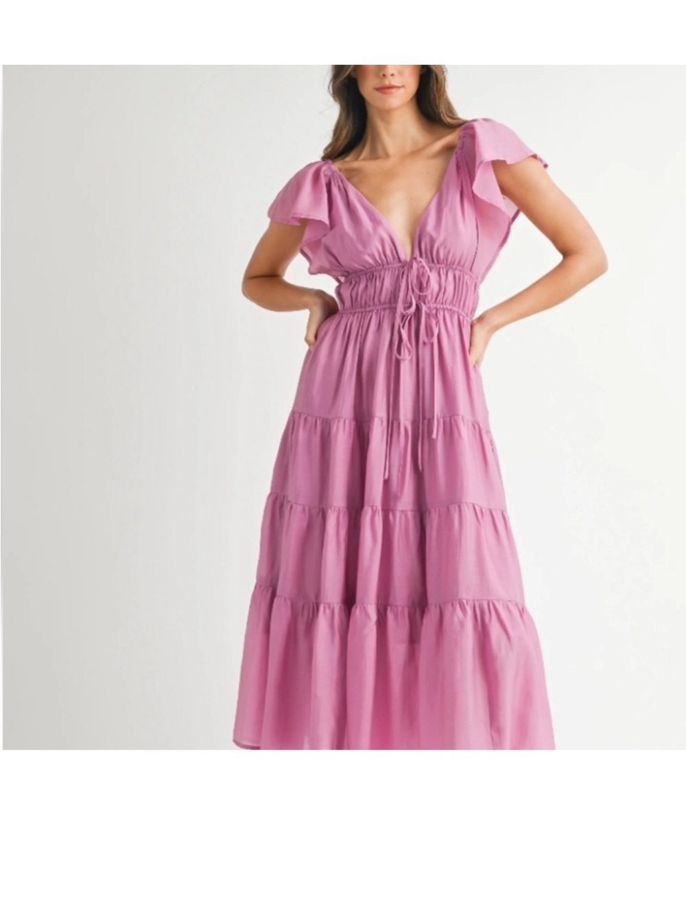 YFB Mara Tiered Maxi Dress v-neck. Boho bohemian ruffle babydoll beach vacation